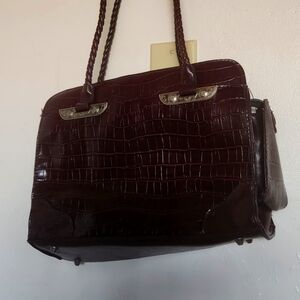 VINTAGE Bueno PURSE burgundy brown 11x8x3 2 braided handle SHOULDER BAG